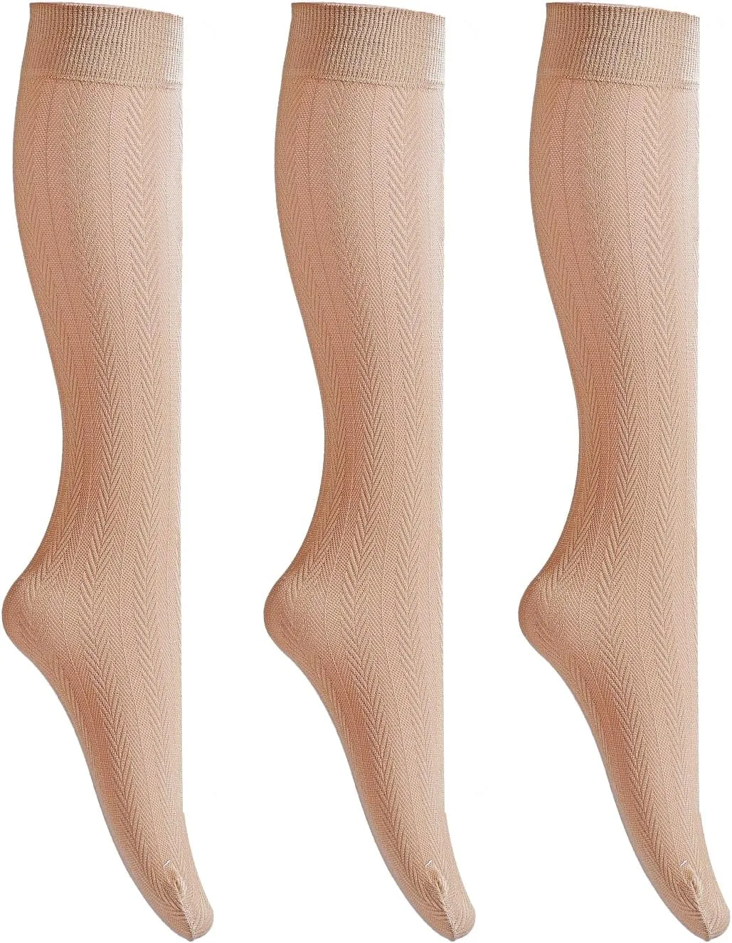3 Packs Trouser Socks Knee Highs for women Jacquard Patterned 30D Ultra Stretchable Semi Sheer Opaque Knee Socks