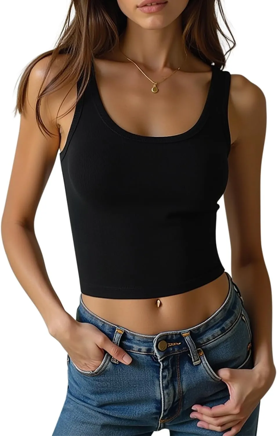 4 Pack Sleeveless Tank Tops for Women Racerback Cropped Workout Top Cotton Basic Running Yoga Gym Crop Top Shirts for Women
