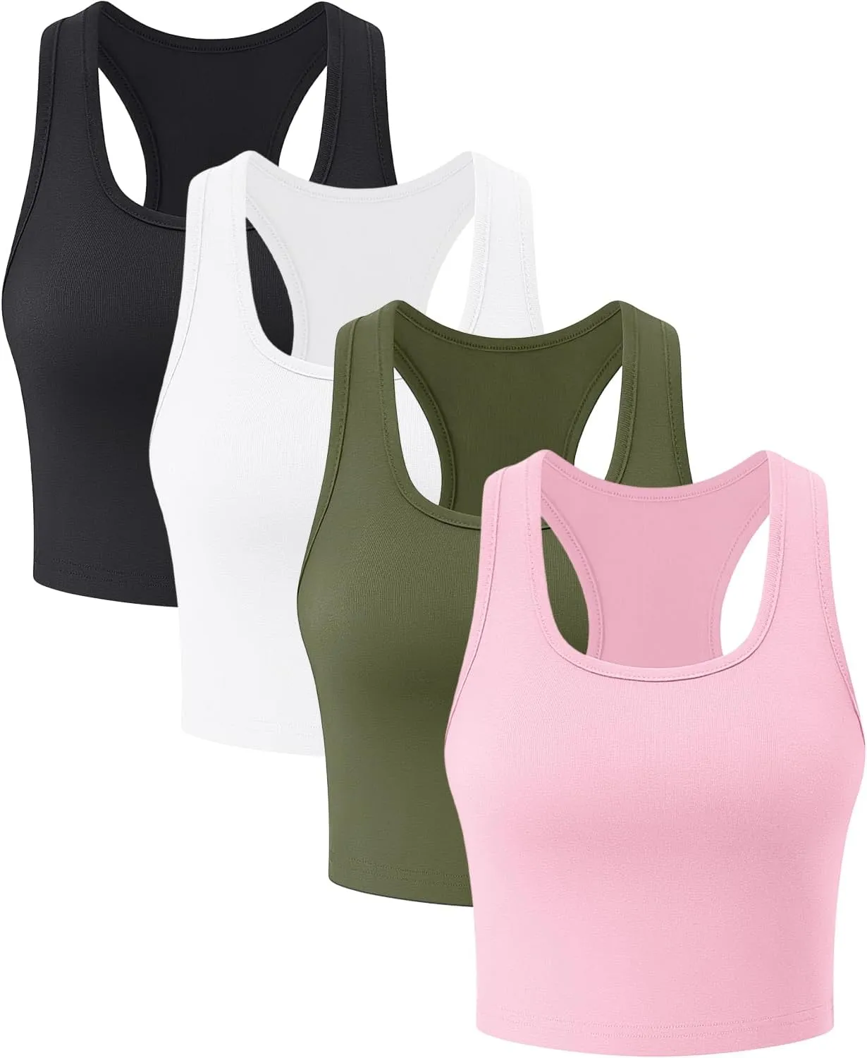 4 Pack Sleeveless Tank Tops for Women Racerback Cropped Workout Top Cotton Basic Running Yoga Gym Crop Top Shirts for Women