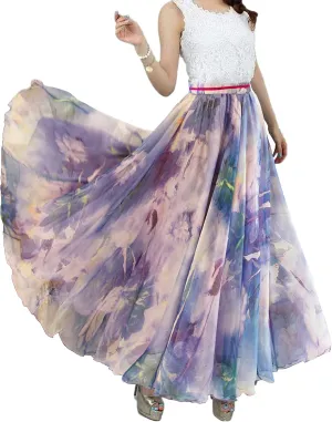 Afibi Women Full/Ankle Length Blending Maxi Chiffon Long Skirt Beach Skirt