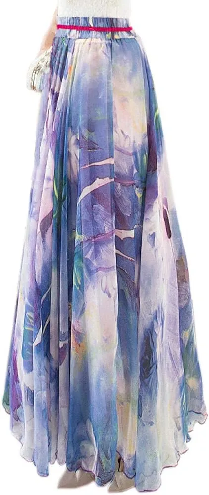 Afibi Women Full/Ankle Length Blending Maxi Chiffon Long Skirt Beach Skirt