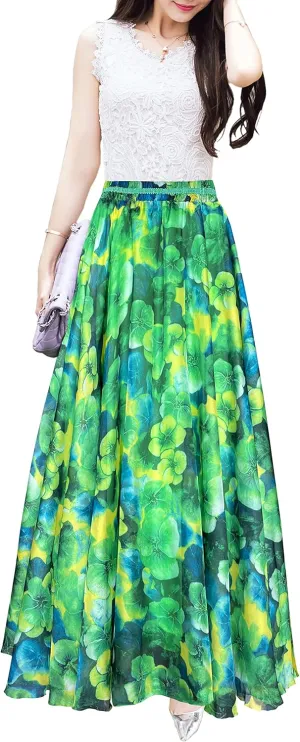 Afibi Women Full/Ankle Length Blending Maxi Chiffon Long Skirt Beach Skirt