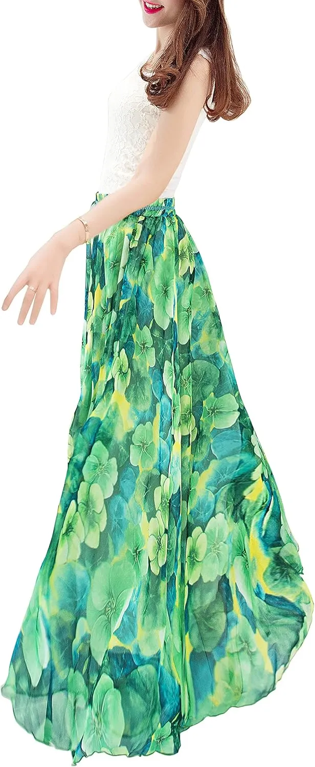 Afibi Women Full/Ankle Length Blending Maxi Chiffon Long Skirt Beach Skirt