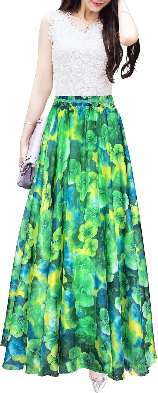 Afibi Women Full/Ankle Length Blending Maxi Chiffon Long Skirt Beach Skirt
