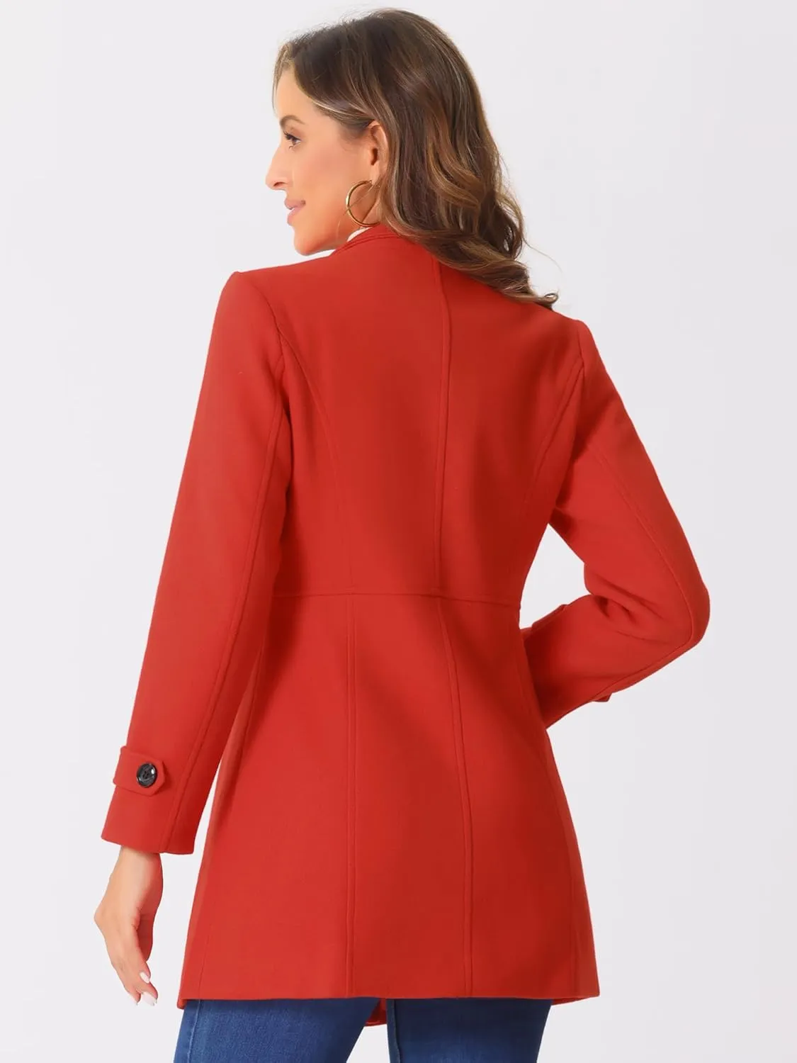 Allegra K Women's Stand Collar Double Breasted Slant Pockets Trendy Outwear Winter Coat