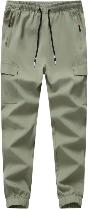 Boys Cargo Joggers Pants Outdoor Youth Quick Dry Hiking Pants Lightweight Athletic Pants with Zipper Pockets