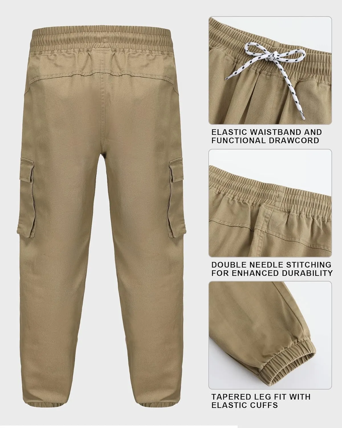 Boys Cargo Pants Kids Joggers Youth Hiking Pants Elastic Waist Cotton Twill Jogging School Pants