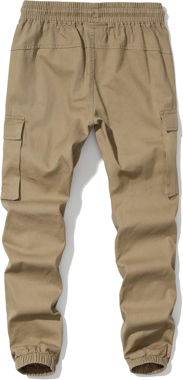 Boys Cargo Pants Kids Joggers Youth Hiking Pants Elastic Waist Cotton Twill Jogging School Pants