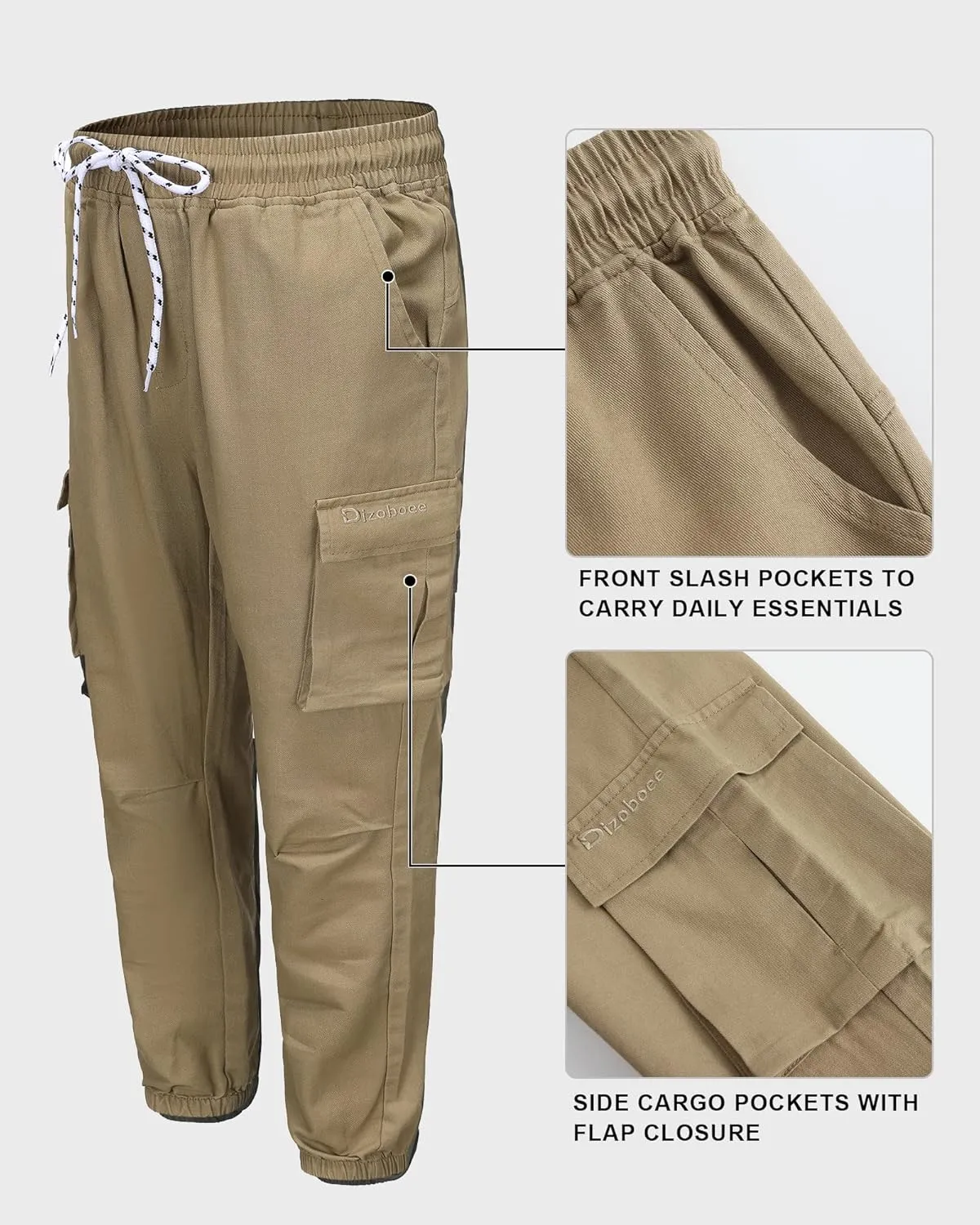 Boys Cargo Pants Kids Joggers Youth Hiking Pants Elastic Waist Cotton Twill Jogging School Pants