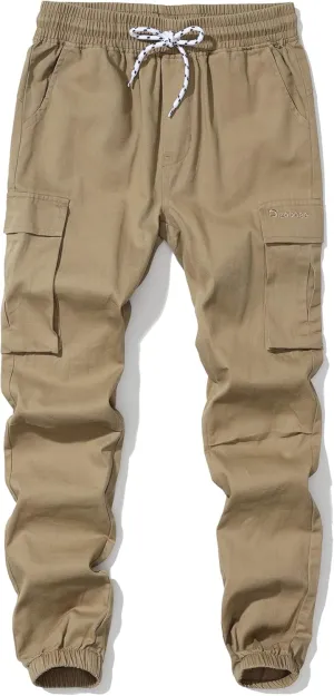 Boys Cargo Pants Kids Joggers Youth Hiking Pants Elastic Waist Cotton Twill Jogging School Pants