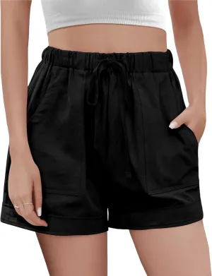 Buauty Womens Shorts, Flowy Shorts for Women Trendy, Linen Comfy Beach Elastic Waist Shorts for Casual Summer Dressy