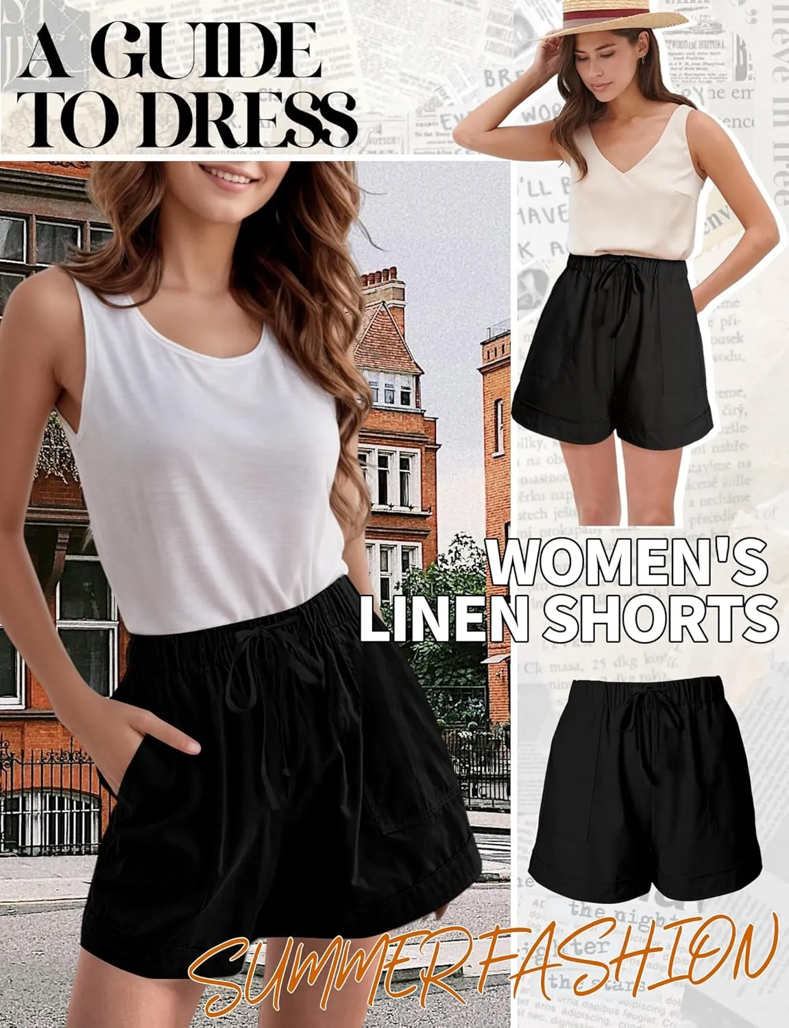 Buauty Womens Shorts, Flowy Shorts for Women Trendy, Linen Comfy Beach Elastic Waist Shorts for Casual Summer Dressy