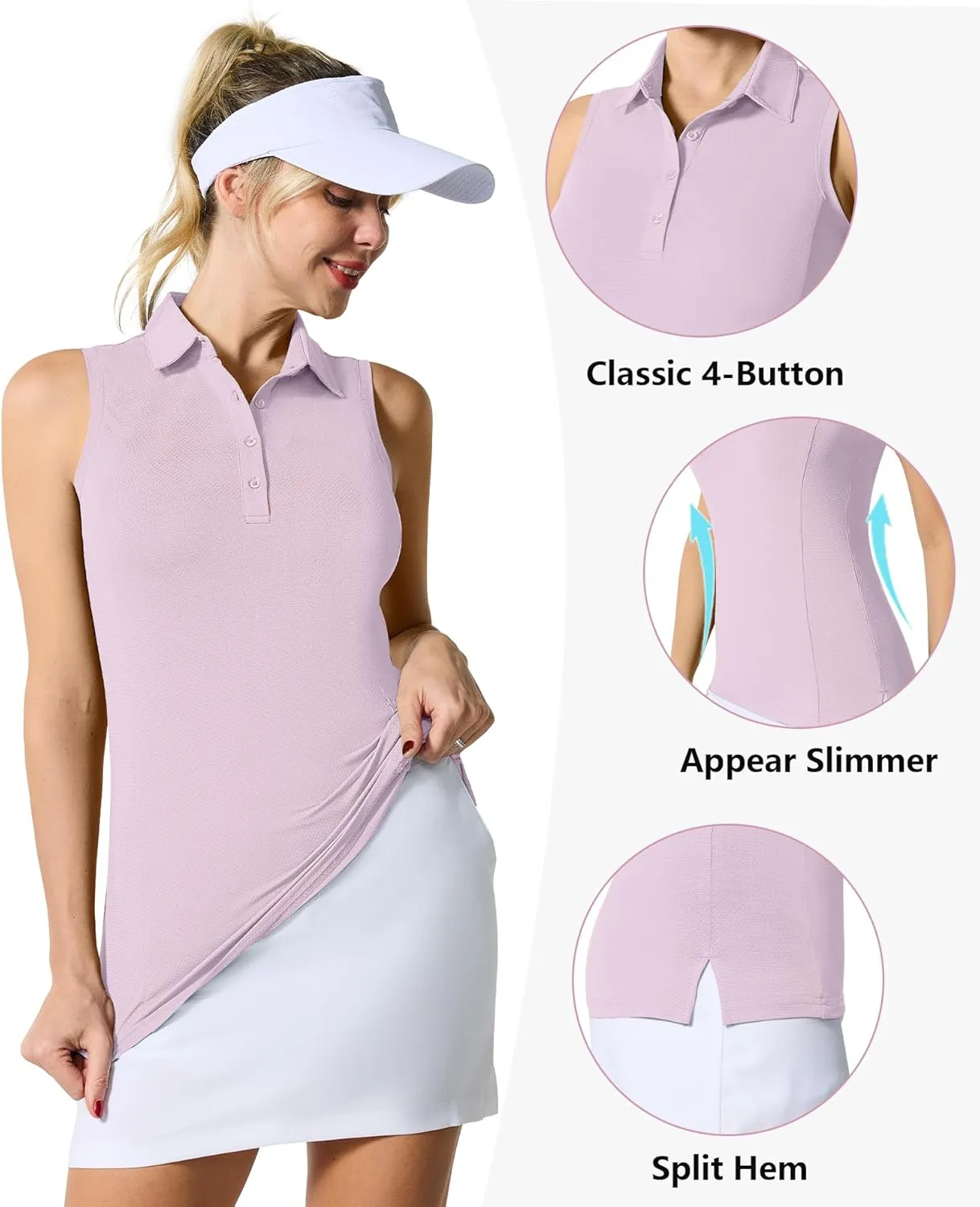 Casei Women's Sleeveless Golf Polo Shirts UPF 50  Quick Dry Collared Polo Shirts Athletic Tank Tops Shirts
