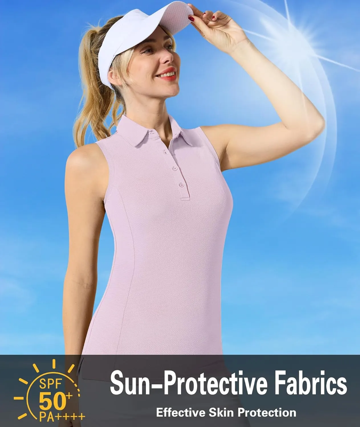 Casei Women's Sleeveless Golf Polo Shirts UPF 50  Quick Dry Collared Polo Shirts Athletic Tank Tops Shirts