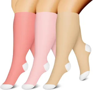 CHARMKING 3 Pairs Plus Size Compression Socks for Women & Men Extra Wide Calf 20-30 mmHg Best Support for Circulation