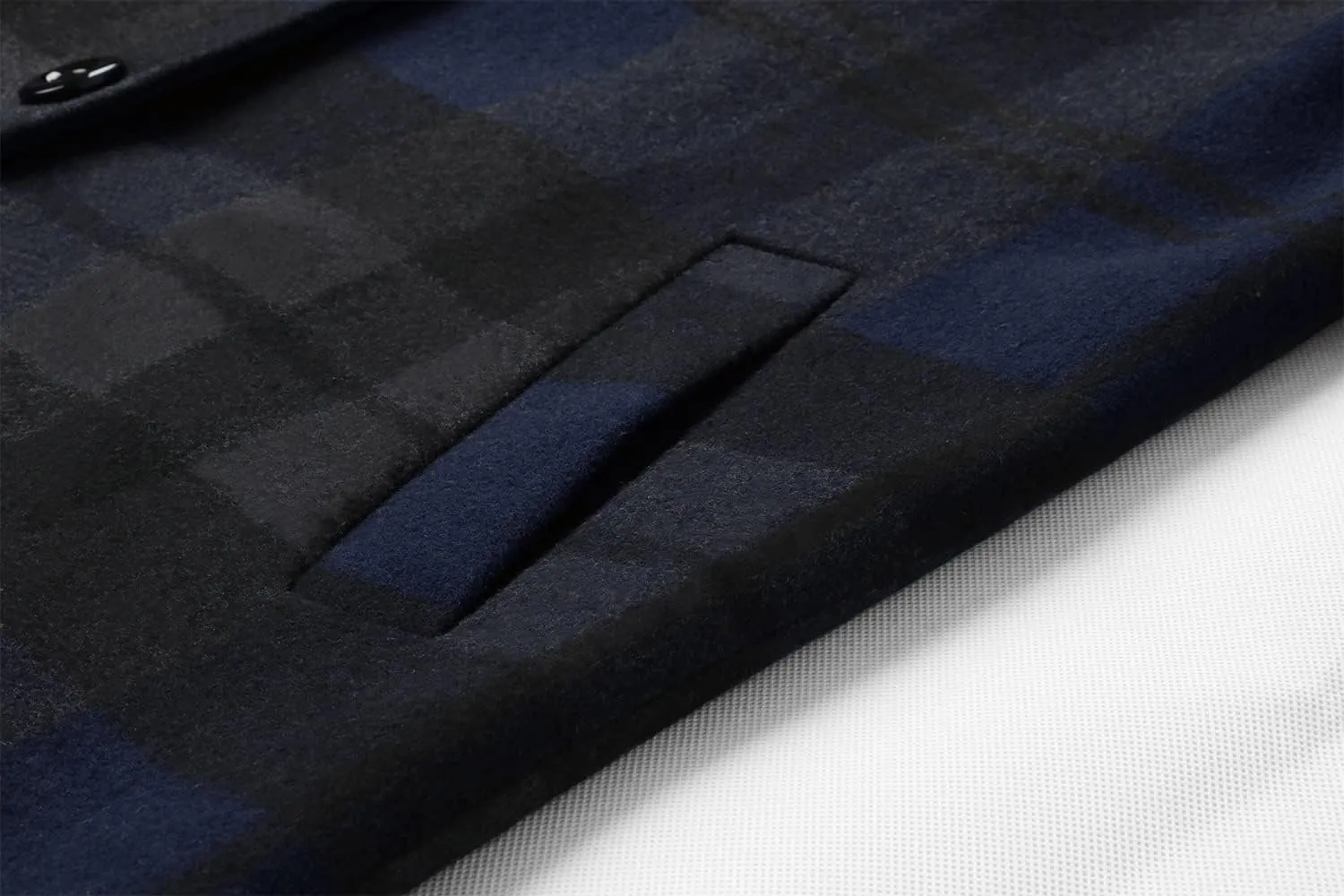 chouyatou Men's Casual Notched Collar Plaid Single Breasted Wool Blend Formal Trench Top Coat