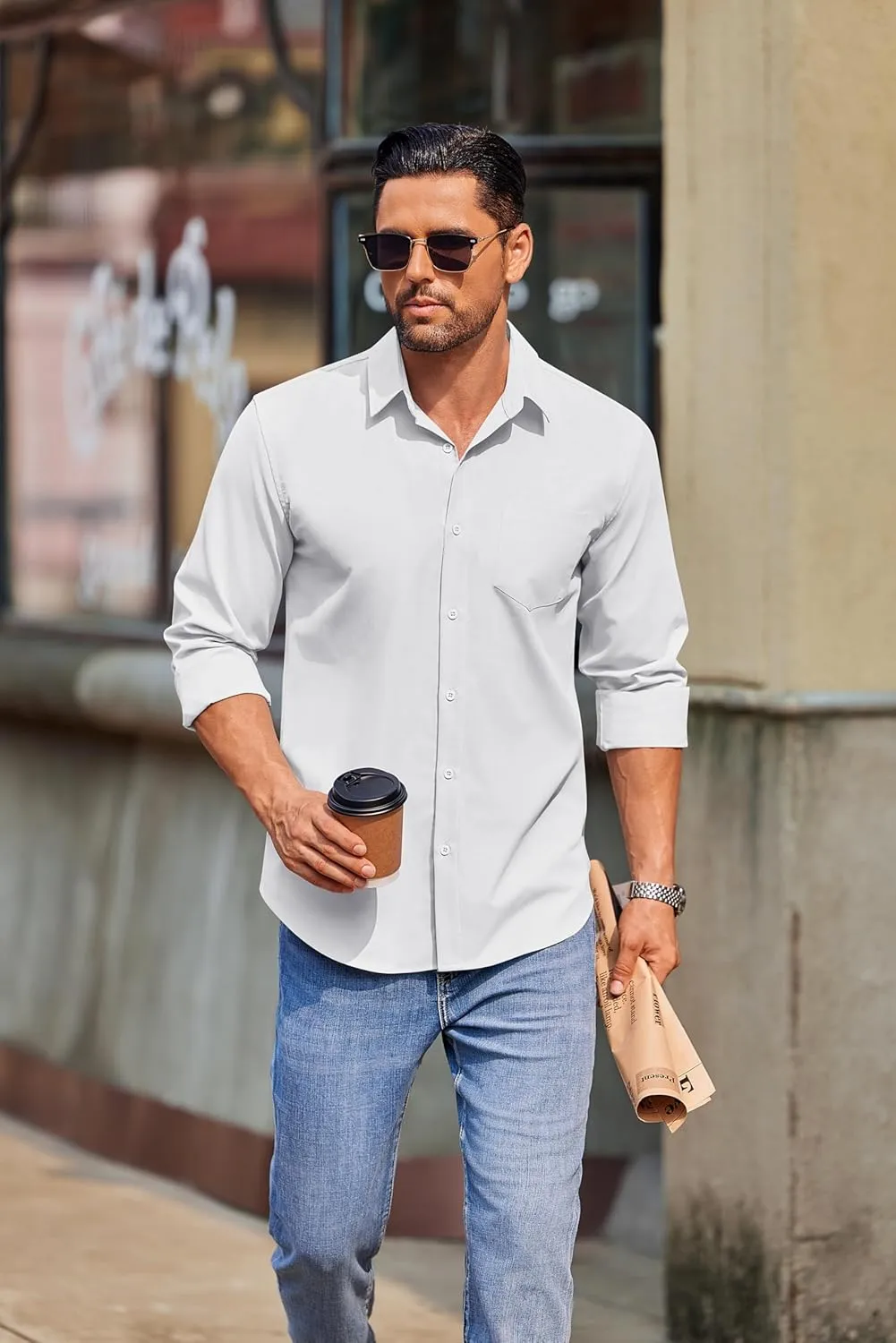 COOFANDY Mens Long Sleeve Button Down Shirts Casual Untucked Shirts for Men Dress Shirts Wedding Shirts