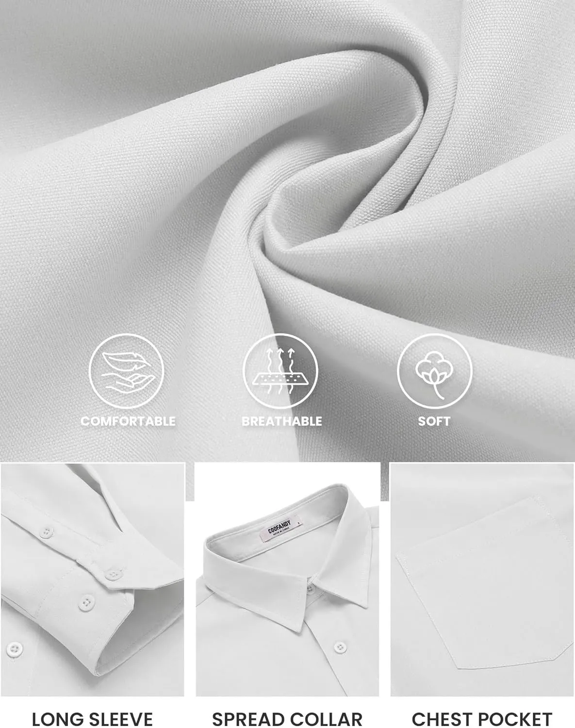 COOFANDY Mens Long Sleeve Button Down Shirts Casual Untucked Shirts for Men Dress Shirts Wedding Shirts