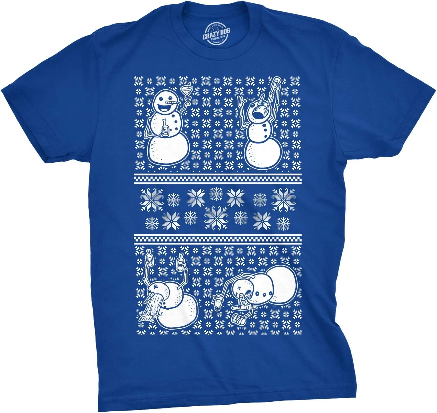 Crazy Dog T-Shirts Mens Drunk Snowmen T Shirt Ugly Christmas Sweater Holiday Sarcastic Gift Graphic