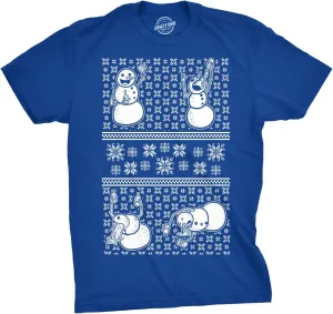 Crazy Dog T-Shirts Mens Drunk Snowmen T Shirt Ugly Christmas Sweater Holiday Sarcastic Gift Graphic