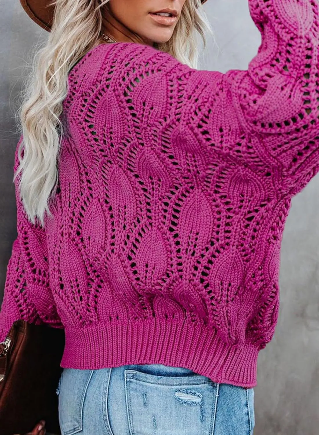 Dokotoo Fall Sweaters Round Neck Crochet Hollow Out Cute Winter Pullover Sweaters for Women Trendy 2024