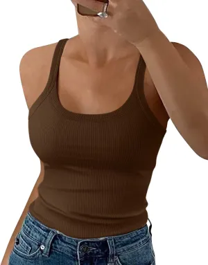 EADINVE Women's Scoop Neck Spaghetti Strap Tank Top Ribbed Sleeveless Slim Fit Camisole Summer Casual Outfits 2025