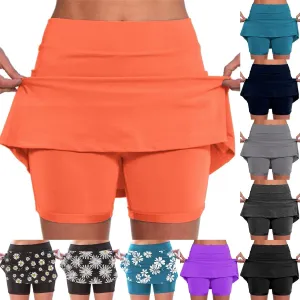 Elastic Yoga Culottes for Women Solid Color Athletic Shorts Lightweight High Waist Skinny Floral Print Joggers 2024