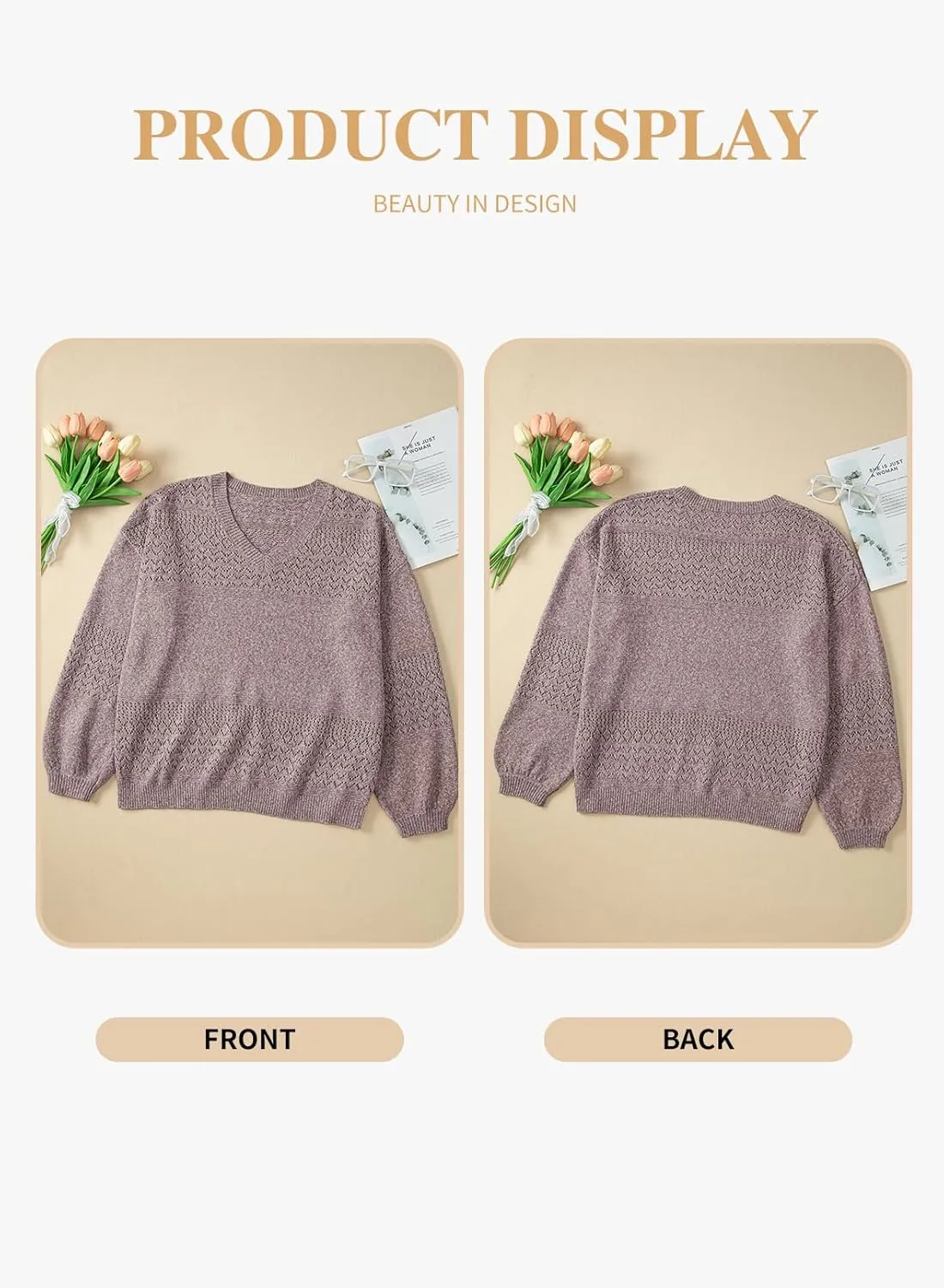 Eytino Womens Plus Size Sweater Casual Long Sleeve V Neck Crochet Knit Lightweight Pullover Sweater Tops(1X-5X)