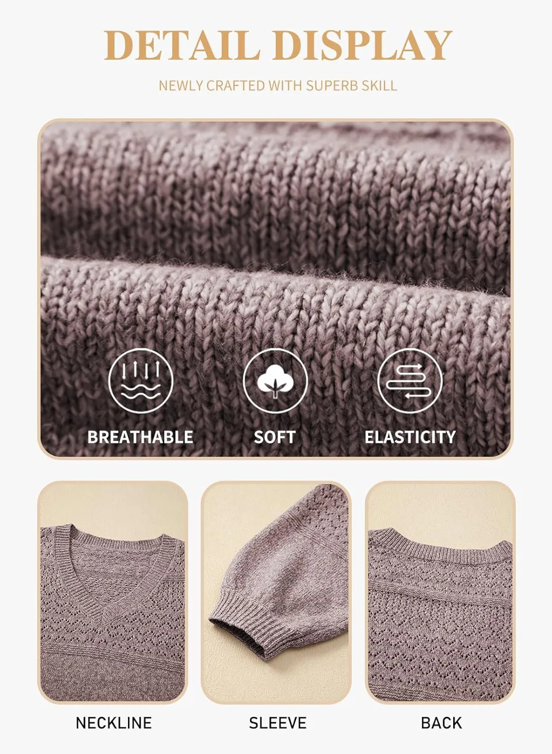 Eytino Womens Plus Size Sweater Casual Long Sleeve V Neck Crochet Knit Lightweight Pullover Sweater Tops(1X-5X)