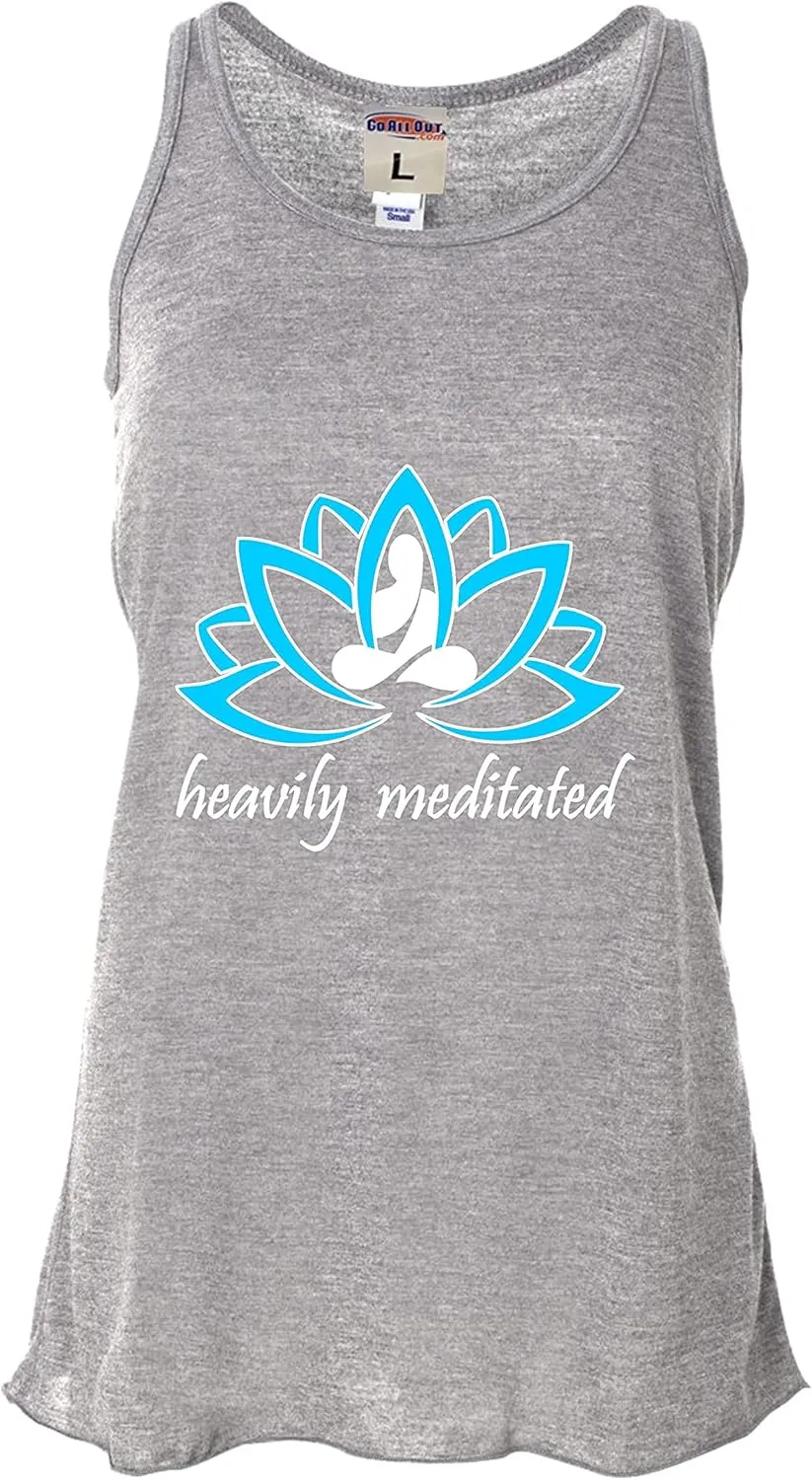 Go All Out Womens Heavily Meditated Funny Mindfulness Yoga Sleeveless Tank Top T-Shirt