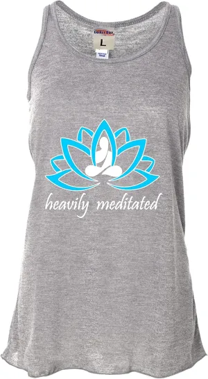 Go All Out Womens Heavily Meditated Funny Mindfulness Yoga Sleeveless Tank Top T-Shirt