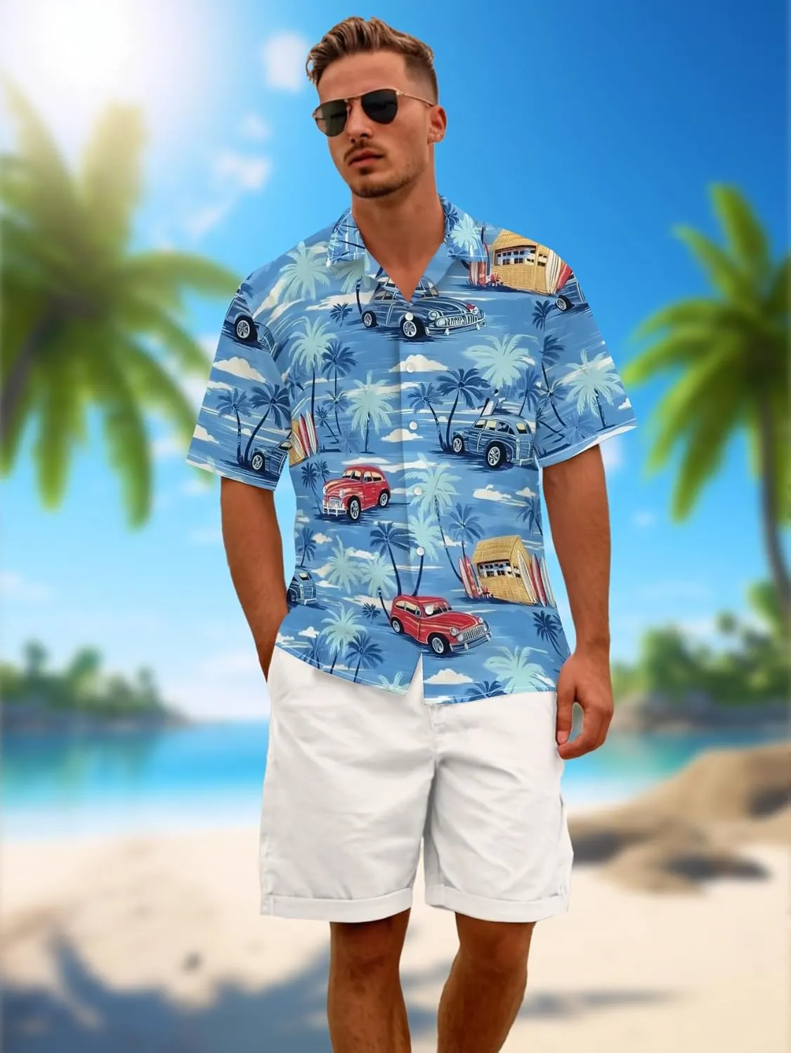 Hawaiian Shirts for Men Summer Beach Casual Short Sleeve Button Down Shirts Novelty Print Tropical Beach Shirts