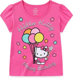 Hello Kitty Sanrio Birthday Girls Short Sleeve T-Shirt for Toddlers and Big Kids