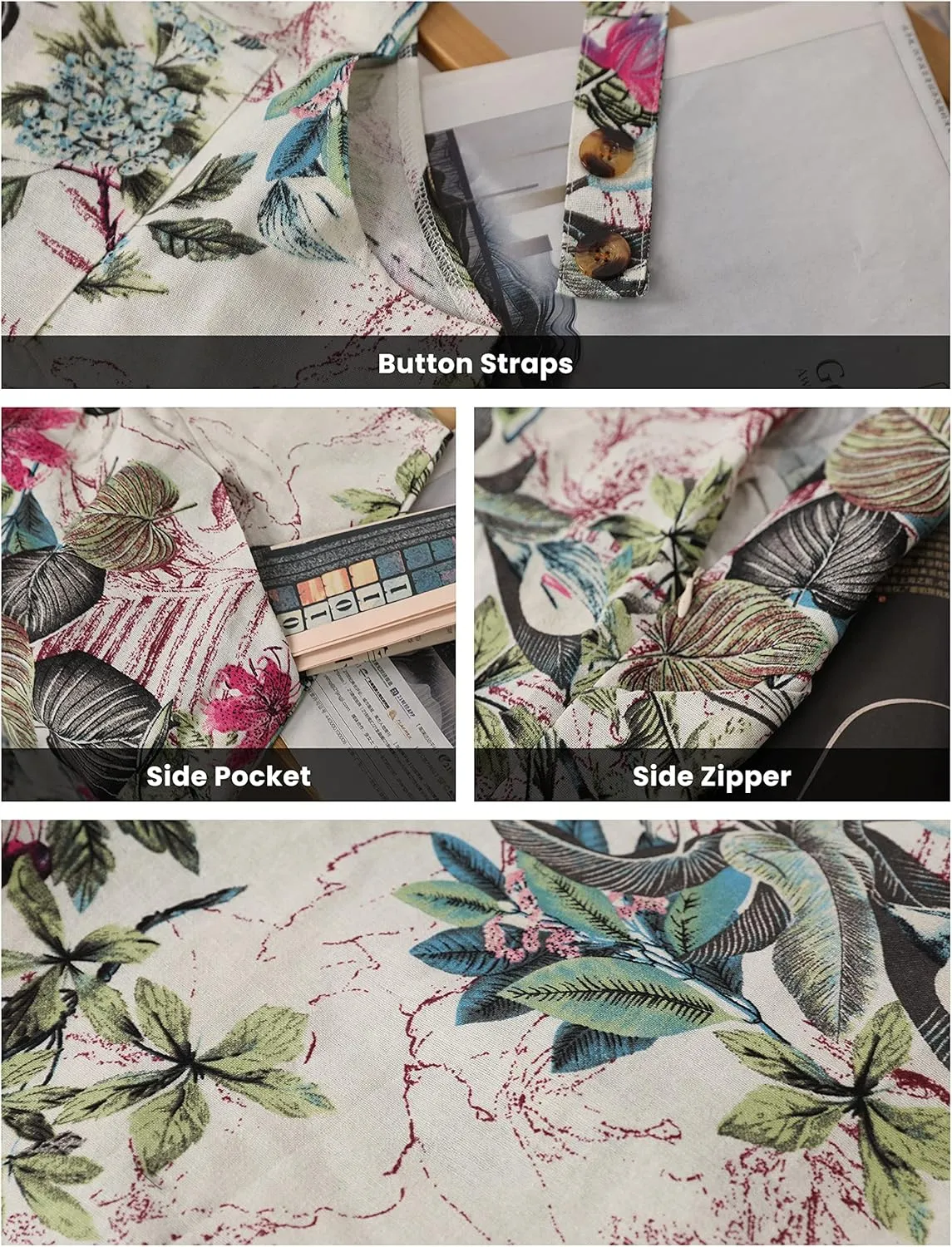 Himosyber Women's Patchwork Dual Pocket Jumpsuit Loose Floral Print Bohemian Wide Leg Bib Overall