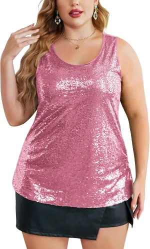 IN'VOLAND Women's Sequin Tops Plus Size Glitter Tank Top Sleeveless Sparkle Shimmer Shirt Tops