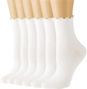 Losa Kute 6 Pairs Fall Socks Cotton Long Warm Crew Socks Cute Aesthetic Cute Slouch Socks