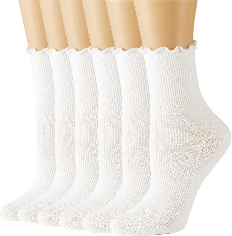 Losa Kute 6 Pairs Fall Socks Cotton Long Warm Crew Socks Cute Aesthetic Cute Slouch Socks