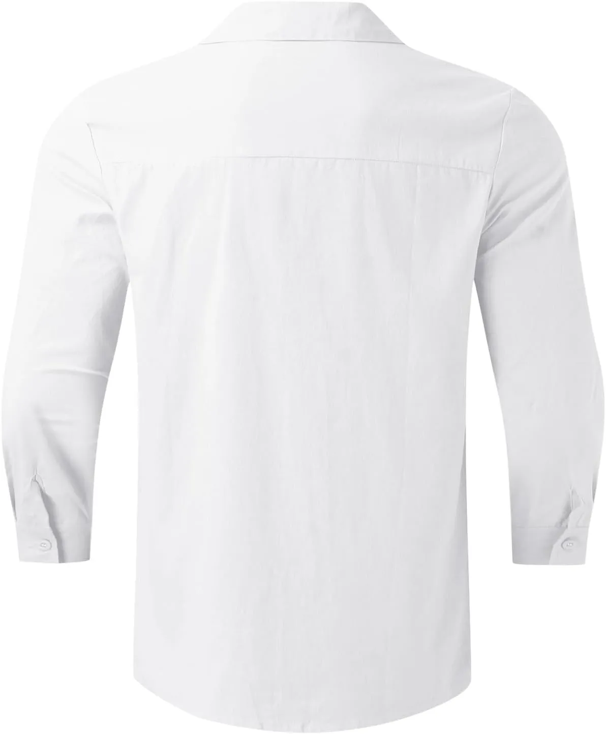 Mens Casual Linen Shirts 3/4 Sleeve Button Down Shirt Hawaiian Vacation Summer Tees Outdoor Plain Beach Collared Tops