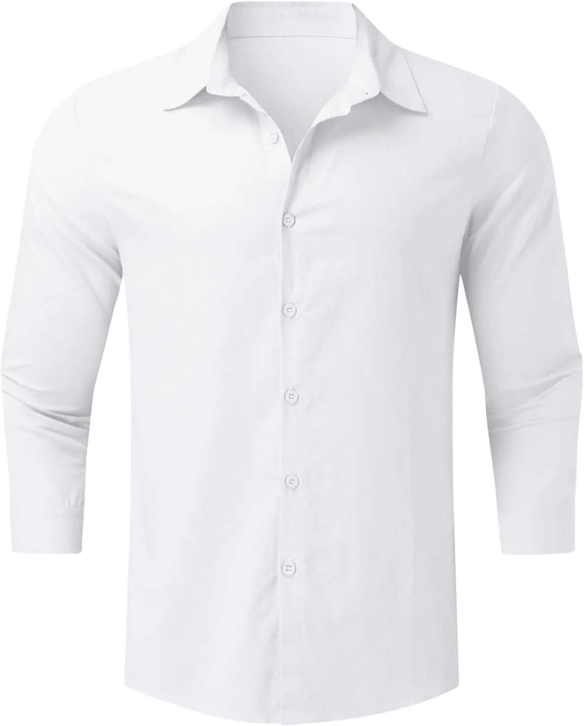 Mens Casual Linen Shirts 3/4 Sleeve Button Down Shirt Hawaiian Vacation Summer Tees Outdoor Plain Beach Collared Tops