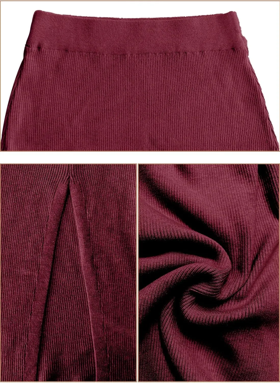 Midi Pencil Basic Skirt Casual Solid Split Side Stretchy Ribbed Knit Bodycon Mid Length Skirts for Women