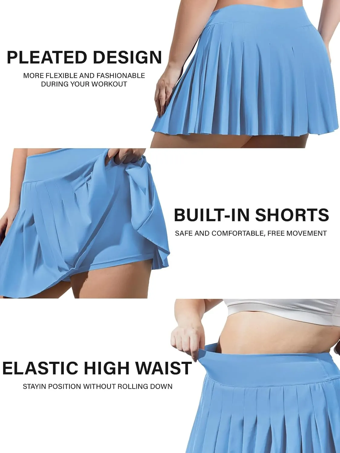 Moon Wood Women's Plus Size Pleated Tennis Skirt- Girls High Waist Athletic Golf Skirts with Shorts