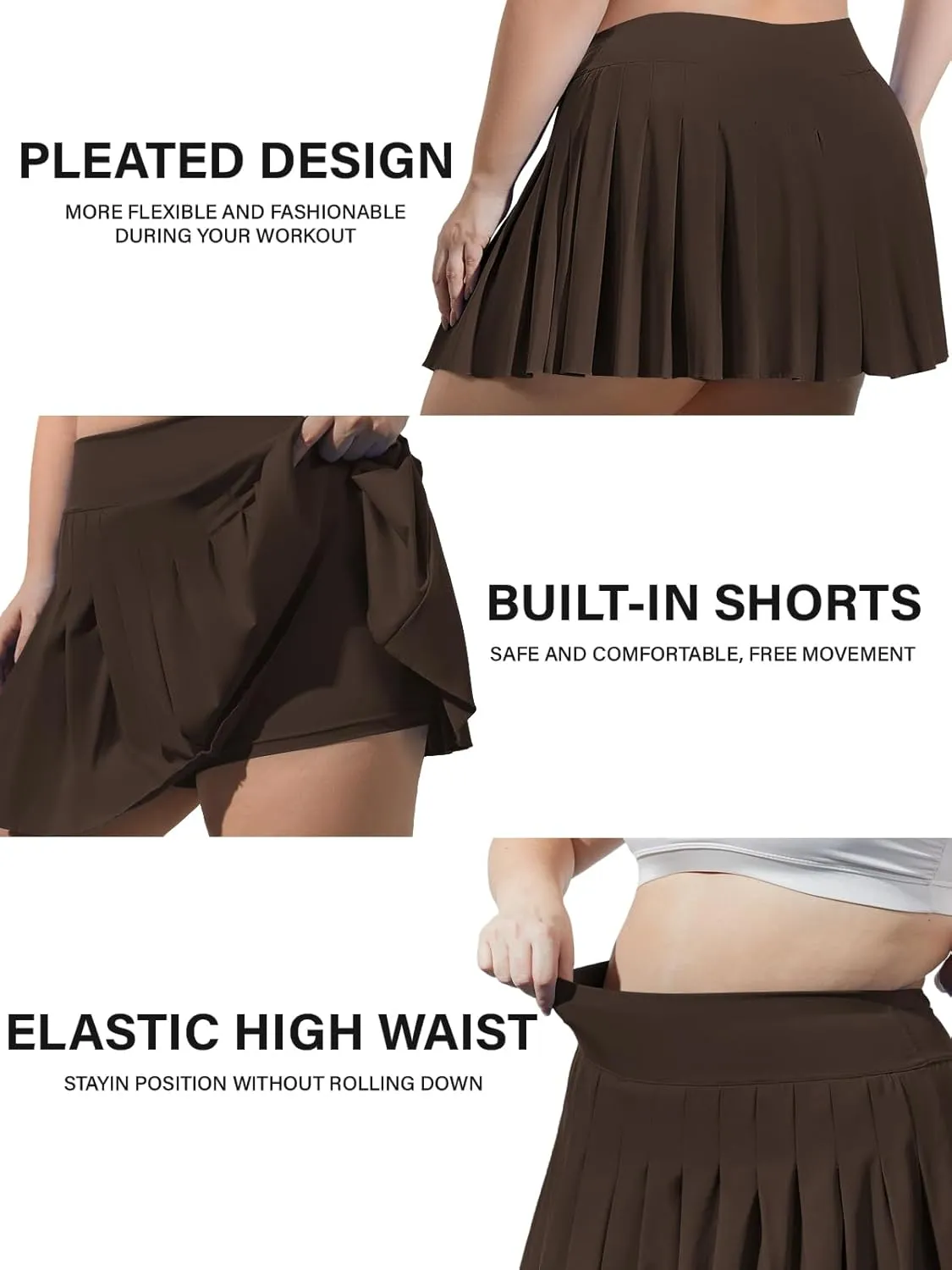 Moon Wood Women's Plus Size Pleated Tennis Skirt- Girls High Waist Athletic Golf Skirts with Shorts