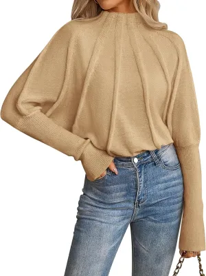 NALANISA Women's Mock Neck Batwing Sleeve Sweaters 2024 Fall Winter Oversized Knit Cute Pullover Sweater Dolman Tops Trendy
