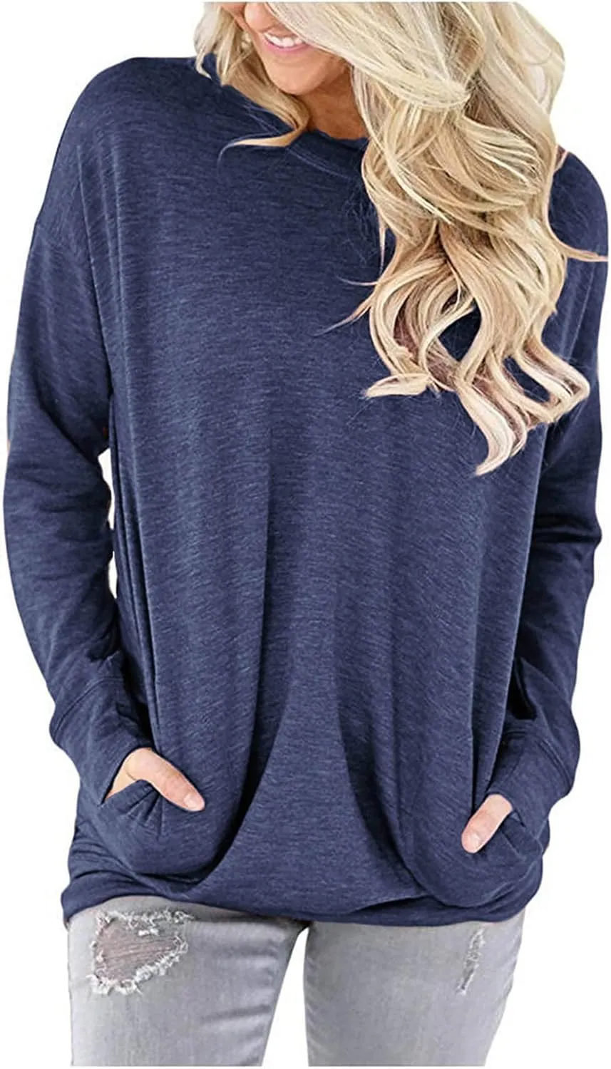 ONLYSHE Womens Crewneck Sweatshirt Casual Loose Fitting Tops Long Sleeve T Shirt