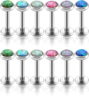 PiercingJ 2-12pcs 16G 316L Stainless Steel Cartilage Tragus Earrings 3mm Round Opal 5/16" Barbell Ear Stud Helix Lip Labret Monroe Earring Birthstone Body Piercing Jewelry
