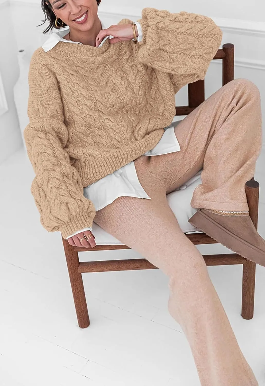 PRETTYGARDEN Womens Sweaters Spring 2025 Cable Knit Long Sleeve Crewneck Oversized Sweater Chunky Pullover Loose Outfits