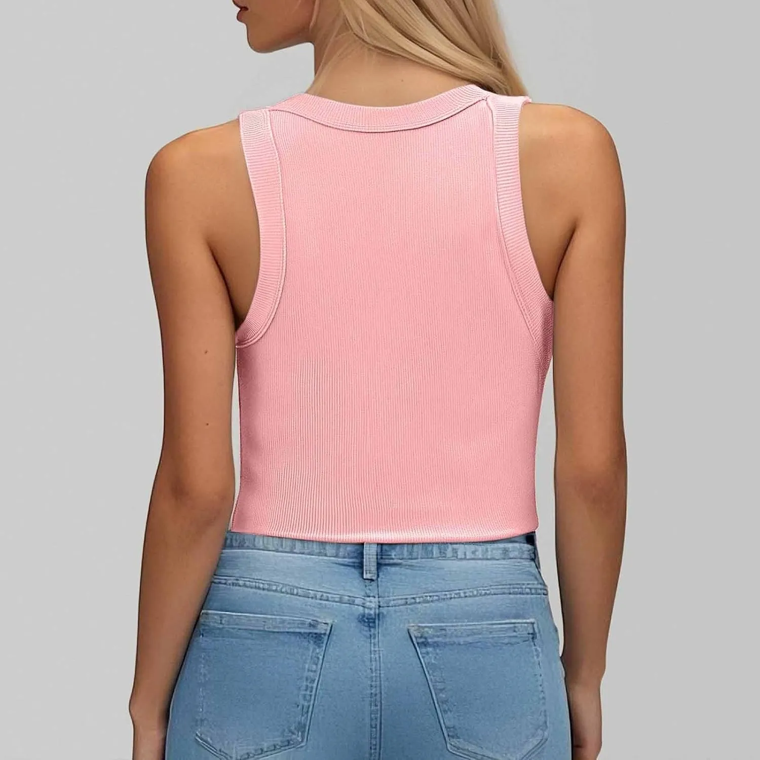 Ribbed Tank Tops for Women Built in Bra High Neck Racerback Shelf Bra Summer Cami Yoga Shirts Sleeveless Undershirt