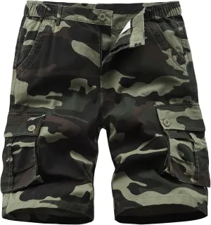 Vcansion Men's Cargo Shorts Casual Cotton Multi-Pockets Elastic Waist Camo Shorts
