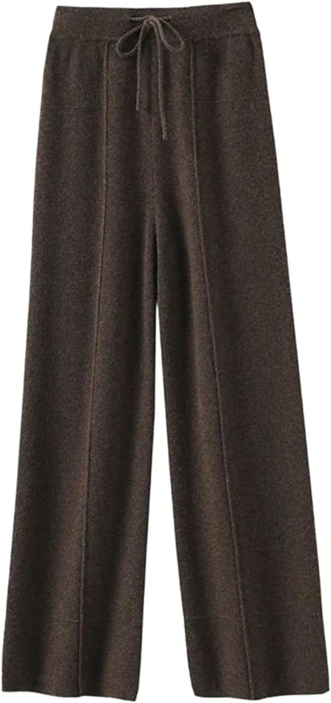 Women Cashmere Pants Basic Casual Wide Leg Pants Merino Wool Knitwear Soft Trousers