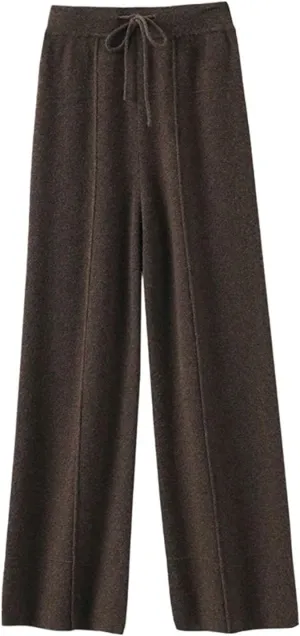 Women Cashmere Pants Basic Casual Wide Leg Pants Merino Wool Knitwear Soft Trousers